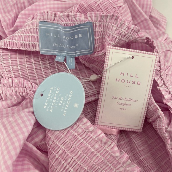 HILL HOUSE The Athena Nap Dress Pink Gingham Smocked Short Sleeve XL NEW - Picture 5 of 6